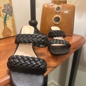 Braided Double-Strap Black Slide Sandals
